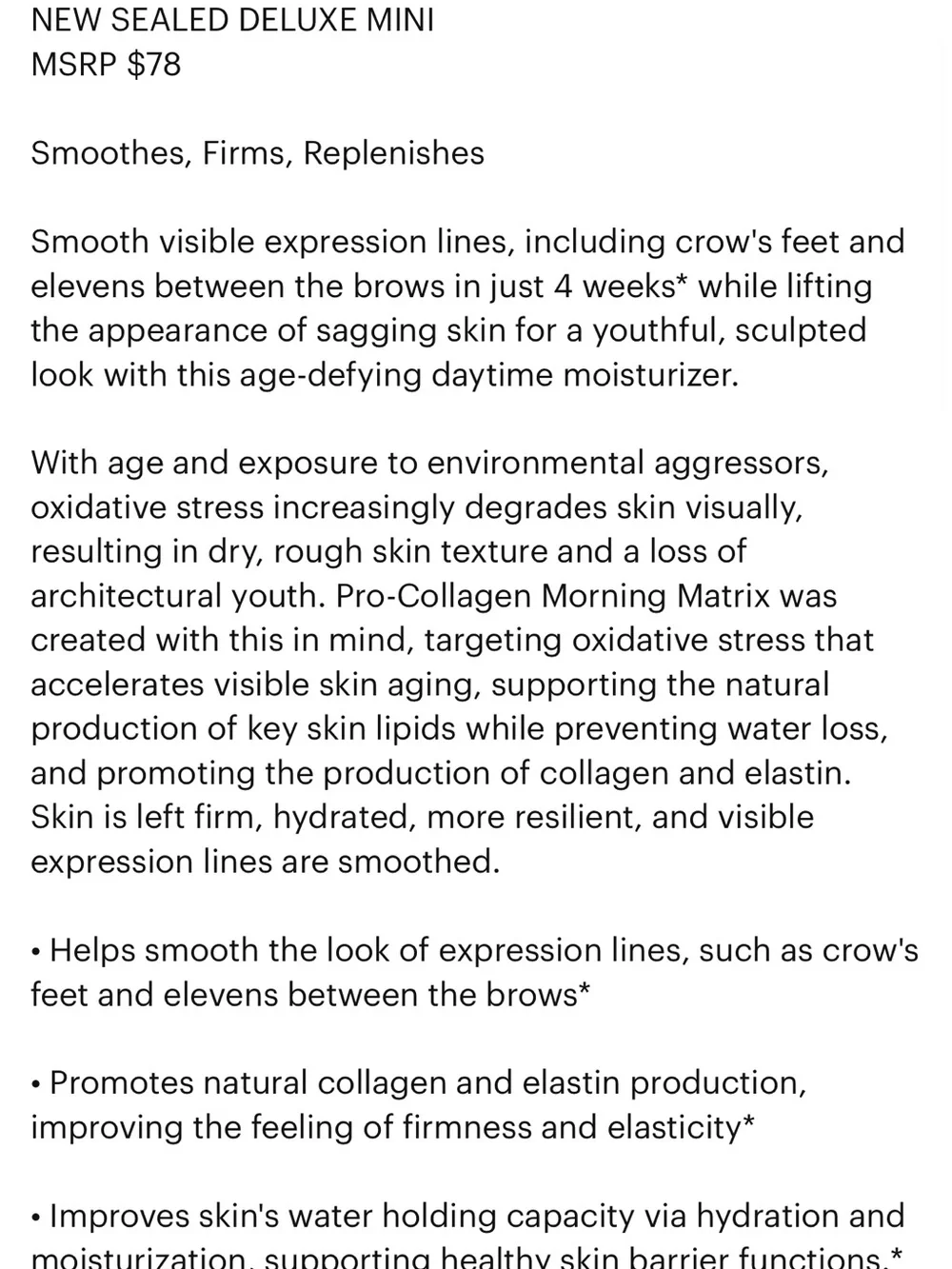 Elemis Pro-Collagen Morning Matrix Day Cream NEW Sealed 15ml $78